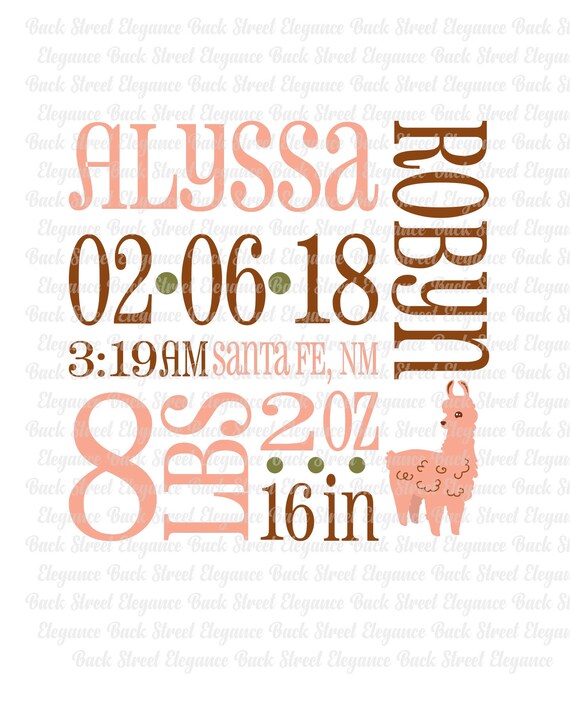 Llama Birth Announcement Svg Birth Stats Svg Template Birth Etsy