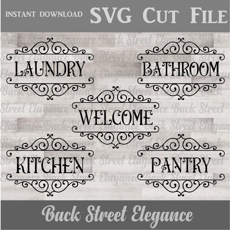 Download Stencil Cut Files Five Designs Kitchen Cricut Welcome Silhouette Bathroom Pantry Laundry Vintage Style Home Svg Files Clip Art Art Collectibles Lifepharmafze Com