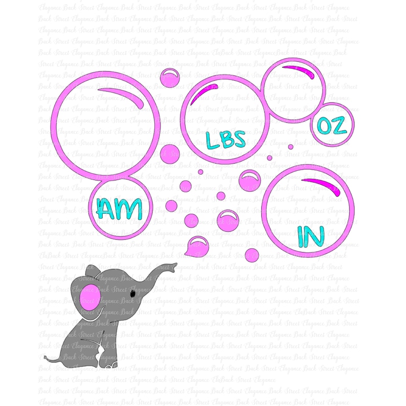 Download Elephant Bubbles Birth Announcement SVG Template Cut File ...