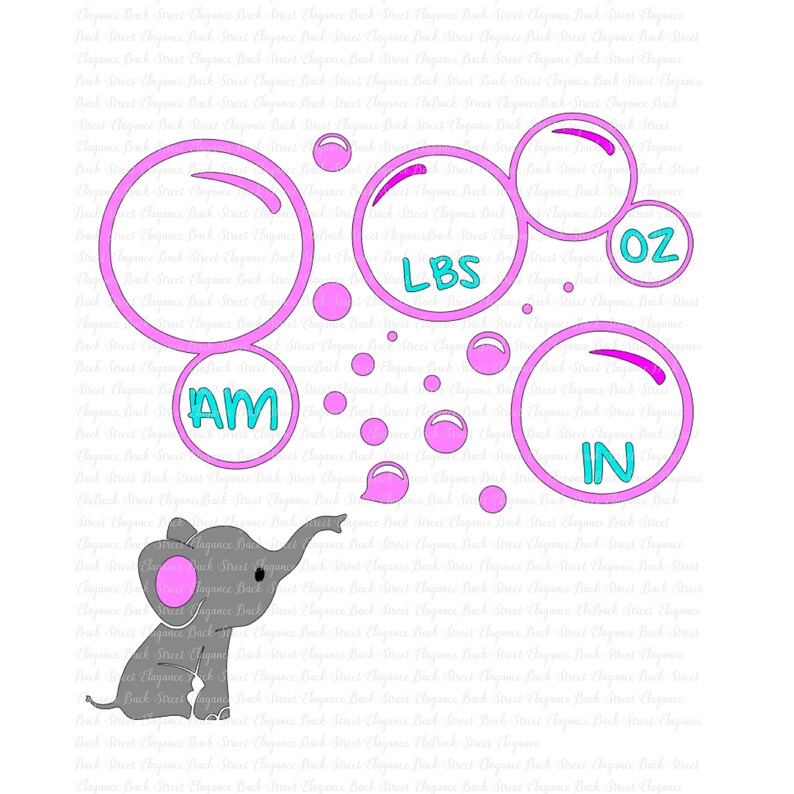 Download Elephant Bubbles Birth Announcement SVG Template Cut File ...