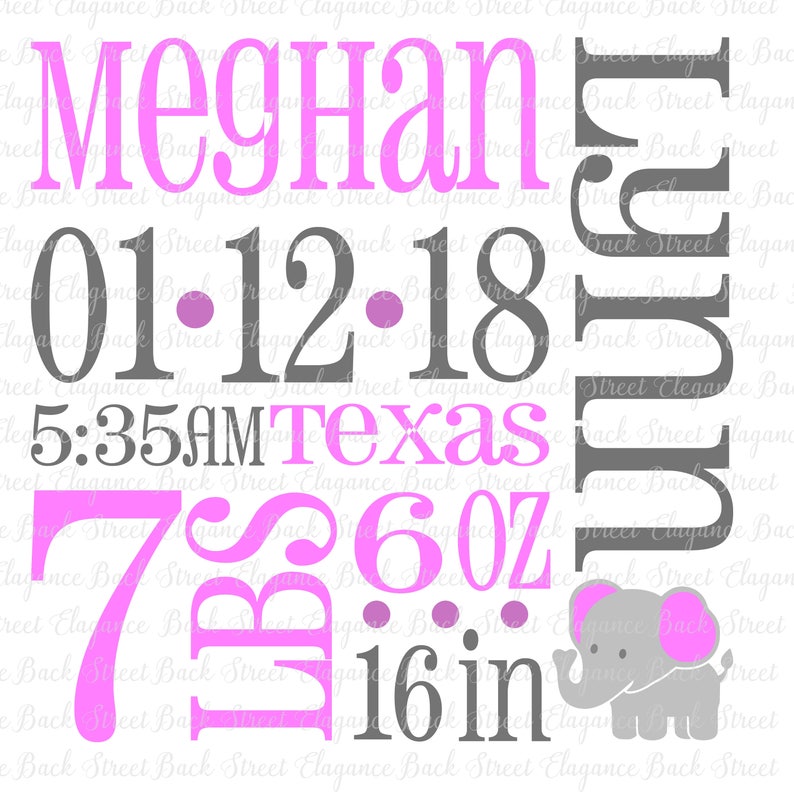 Elephant Birth Announcement Template SVG Birth ...