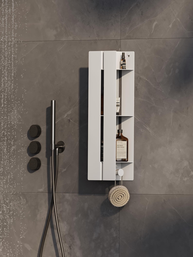 floating shelf
vertical wall shelf
wall shelf
shower shelf
bathroom shelves
hidden shelves
black shelf
metal shelves
custom shelves
bathroom storage
wall mounted shelf
modern shelves
waterproof shelf