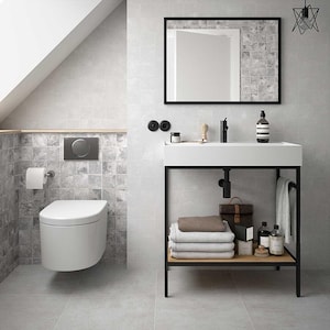 Modern Metal Vanity Stand – Black Sink Console with Wood Shelf – Custom Size Bathroom Frame – Open Front Loft Design – Handmade