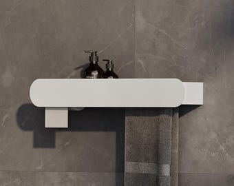 2 in 1 Bathroom Shelf | Metal Wall Organizer with Towel Bar & Toilet Paper Holder | Modern Rustproof Rack | Matte Black or White