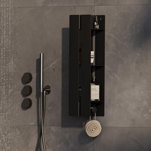floating shelf
vertical wall shelf
wall shelf
shower shelf
bathroom shelves
hidden shelves
black shelf
metal shelves
custom shelves
bathroom storage
wall mounted shelf
modern shelves
waterproof shelf