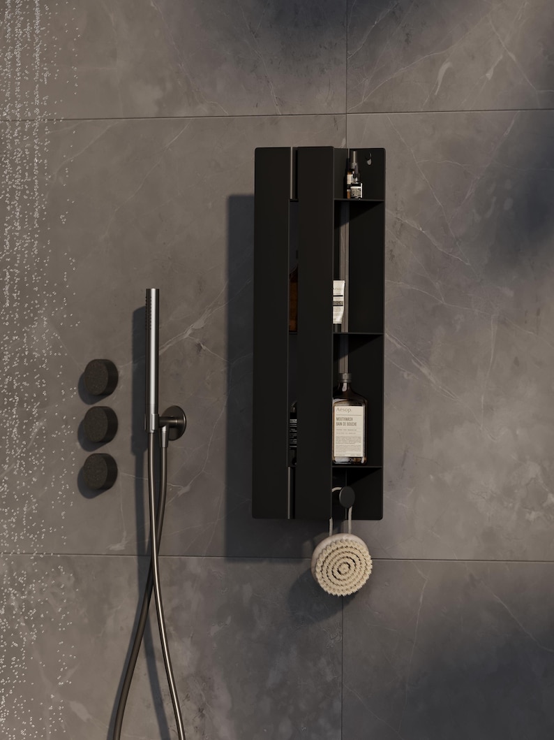 floating shelf
vertical wall shelf
wall shelf
shower shelf
bathroom shelves
hidden shelves
black shelf
metal shelves
custom shelves
bathroom storage
wall mounted shelf
modern shelves
waterproof shelf