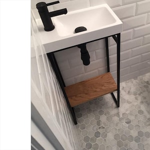 Sink stand, metal base, sink frame, wooden shelf, bathroom console, loft style furniture, sink support, console base