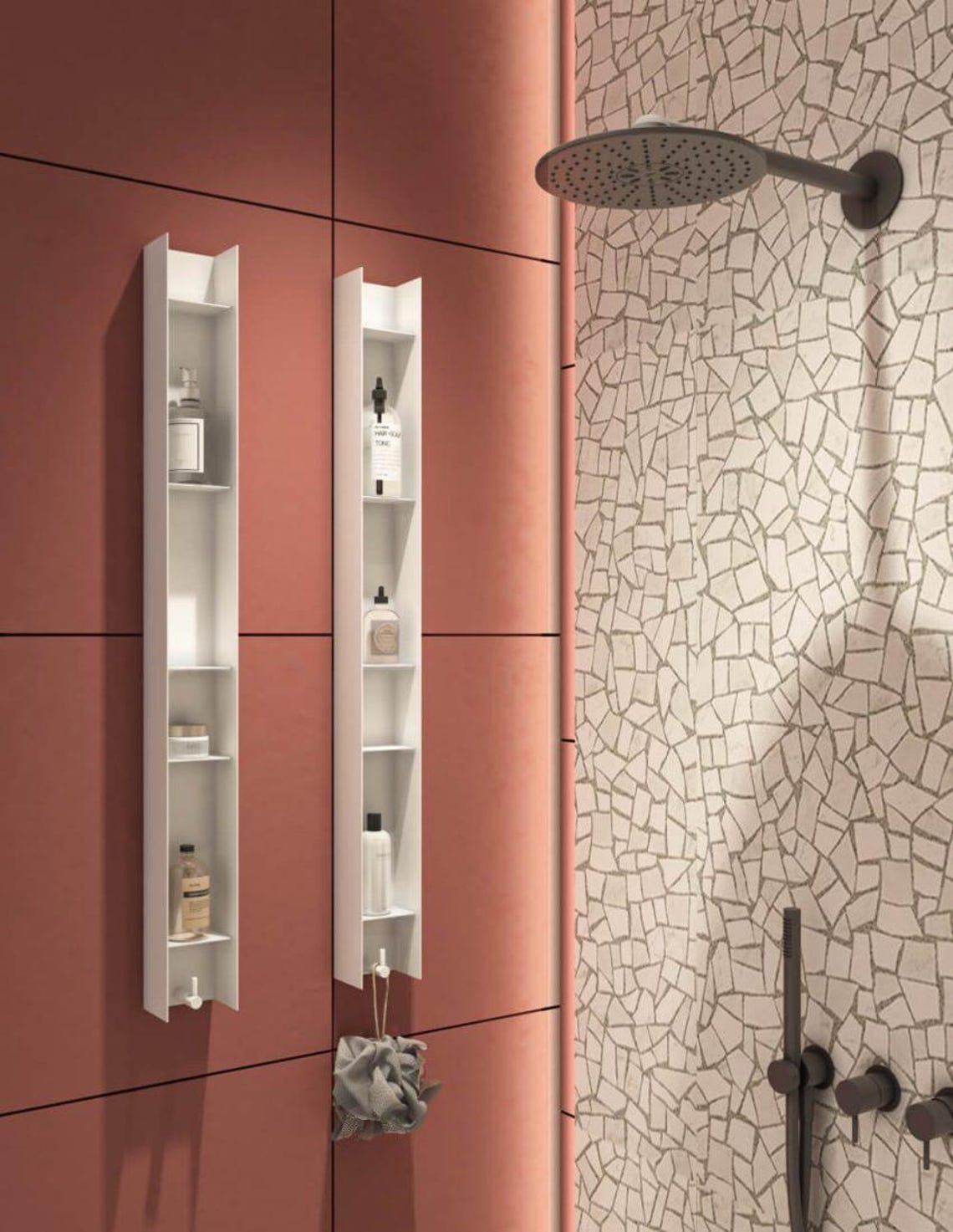 Horizon Bathroom Storage Set | White & Black Shelves, Tilt-out Bin, Esco Brush, Coated Metal ...