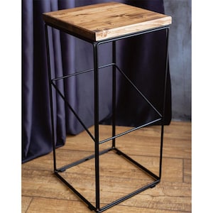 Stylish Bar Stool with Pine Wood Seat and Powder-Coated Steel Frame – Modern Design for Kitchen and Bar, 74 cm Height