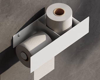 Modern Black Toilet Paper Holder with Shelf | Wall Mounted Bathroom Organizer | Minimalist Metal Toilet Paper Holder with Storage
