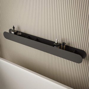 Minimalist Black & White Bathroom Shelf | Stainless Steel Wall Organizer for Toiletries, Soap Dispensers | Bathroom Storage