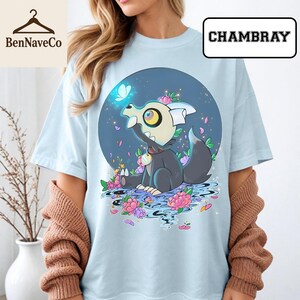 Cubone Aesthetic T-Shirt, Cute Skull Dog Shirt, Anime Style Water Reflection Tee, Floral Fantasy Creature Shirt, Pastel Goth Graphic Tee