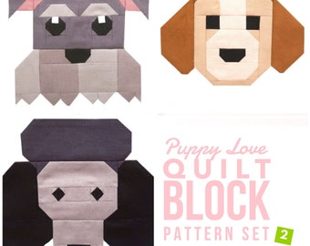 Set of 3 Dog Puppy Quilt Block Patterns: Schnauzer, Beagle, Poodle Instructions for 6" and 12" blocks 15% Savings