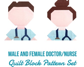 Set of 2 Doctor/Nurse Quilt Block Patterns: Male and Female Doctor/Nurse Instructions for 6 inch and 12 inch blocks 15% Savings