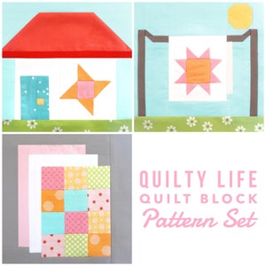 Quilty Life Quilt Block Patterns: Quilt Shop,  Clothesline, and Quilt Sandwich- Includes Instructions for 6&quot; and 12&quot; blocks 15% Savings