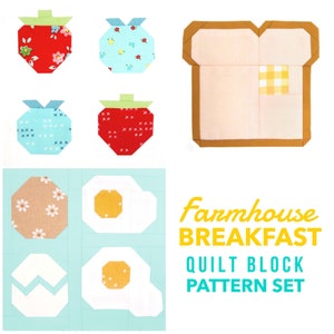 Farmhouse Breakfast Quilt Block Pattern Set: Toast, Eggs, and Berries- Includes Instructions for 6&quot; and 12&quot; blocks 15% Savings