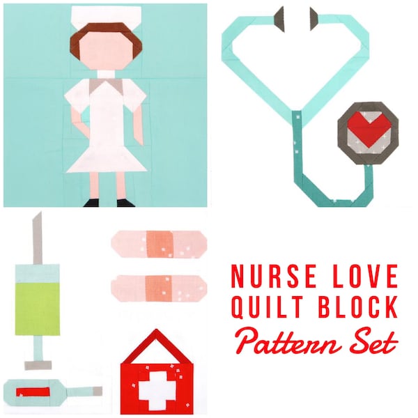 Nurse Quilt Block Pattern Set: Nurse, First Aid, and Stethoscope- Includes Instructions for 6" and 12" blocks 15% Savings