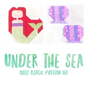 Set of 2 Quilt Block Patterns Mermaid and Seashells Instructions for 6 inch and 12 inch blocks 15% Savings