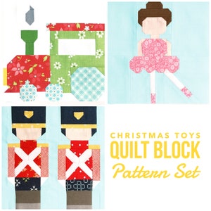 Set of 3 Christmas Quilt Block Patterns: Ballerina, Train Engine, and Toy Soldiers Instructions for 6&quot; and 12&quot; blocks 15% Savings