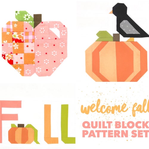 Set of 3 Welcome Fall Quilt Block Patterns: Fall Word Apple - Etsy