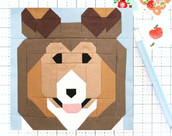 Collie Sheltie Dog Puppy Quilt Block PDF pattern - Includes instructions for 6 inch, 12 inch, 18 inch and 24 inch Finished Blocks