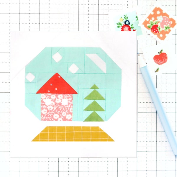 Snow Globe Christmas Winter Quilt Block PDF pattern- Includes Instructions for 6 inch, 9 inch, 12 inch, 18 inch, 24 inch Finished Blocks