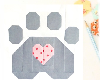 Love and Pawprints Dog / Cat Pet Paw with Heart Animal PDF Quilt Block Pattern - Includes instructions for 6inch and 12 inch Finished Blocks