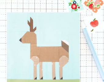 Deer Woodland Forest Quilt Block PDF pattern - Includes instructions for 6 inch and 12 inch Finished Blocks