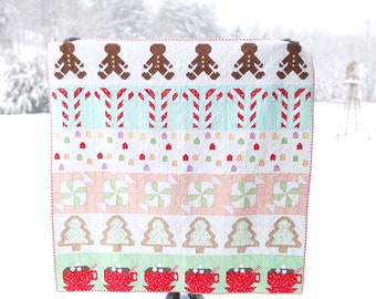 Gingerbread House Christmas Candy Row PDF Quilt Pattern - Traditional Piecing Throw Quilt