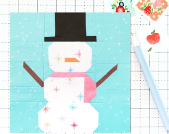 Snowman Christmas Winter Quilt Block Pattern PDF - Includes instructions for 6 inch, 12 inch, 18 inch and 24 inch Finished Blocks