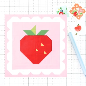 Strawberry with Scallop Border Quilt Block Pattern Fruit PDF - Instructions for 6 inch, 9 inch, 12 inch, 18 inch, 24 inch Finished Blocks