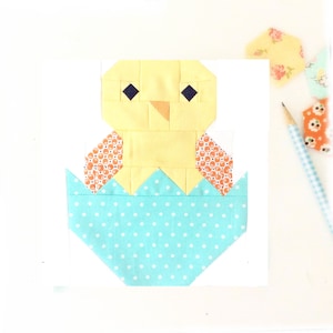 Baby Chick Bird Chicken Quilt Block PDF Instant Download Quilt Pattern 6 inch and 12 inch block instructions image 1