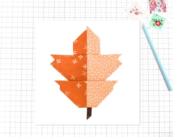 Crunchy Autumn Leaf Fall Quilt Block Pattern PDF - Makes 6 inch, 9 inch, 12 inch, 18 inch, and 24 inch Blocks