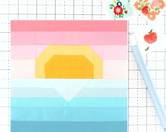 Ocean Sunset Summer Ombre Quilt Block PDF pattern - Includes instructions for 6 inch and 12 inch Finished Blocks