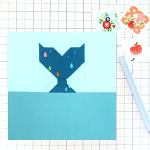 Whale Tail Quilt Block Pattern PDF Nautical Ocean Beach Animal - Instructions for 6 inch, 9 inch, 12 inch, 18 inch, 24 inch Finished Blocks