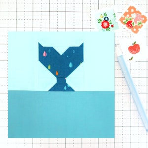 Whale Tail Beach Summer Nautical Quilt Block PDF pattern - Includes instructions for 6 inch and 12 inch Finished Blocks