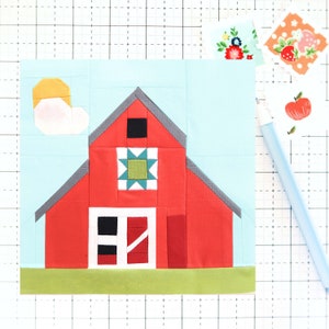 Old Red Barn Farm Country Quilt Block PDF pattern - Includes instructions for 6 inch, 9 inch, 12 inch, 18 inch and 24 inch Finished Blocks