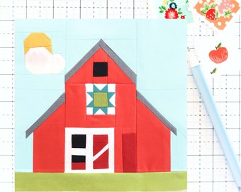 Old Red Barn Farm Country Quilt Block PDF pattern - Includes instructions for 6 inch, 9 inch, 12 inch, 18 inch and 24 inch Finished Blocks