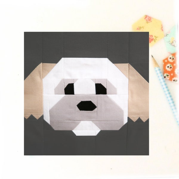 Shih Tzu Dog Puppy Quilt Block PDF pattern - Includes instructions for 6 inch and 12 inch Finished Blocks