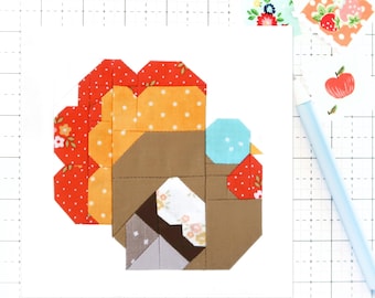 Thanksgiving Turkey Quilt Block Pattern Fall Autumn PDF - Makes 6 inch, 9 inch, 12 inch, 18 inch, and 24 inch Blocks - Traditional Piecing