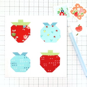 Berries - Strawberries and Blueberries Fruit Food Quilt Block PDF pattern - Includes instructions for 6 inch and 12 inch Finished Blocks