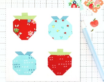 Berries - Strawberries and Blueberries Fruit Food Quilt Block PDF pattern - Includes instructions for 6 inch and 12 inch Finished Blocks