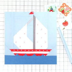 Sailboat Summer Ocean Nautical Quilt Block PDF pattern-Includes instructions for 6 inch, 12 inch, 18 inch, 24 inch Finished Blocks