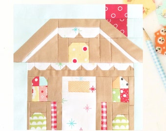 Gingerbread House Quilt Block Pattern with Instructions for 6 inch and 12 inch blocks