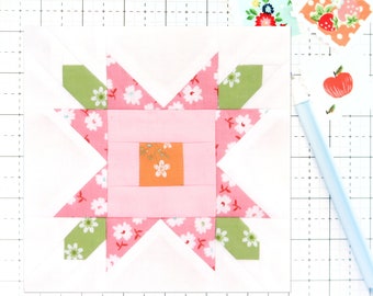 Spring Star Quilt Block PDF pattern - Includes instructions for 6 inch, 12 inch, 18 inch and 24 inch Finished Blocks