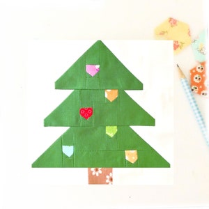 Christmas Tree with Lights Ornaments Quilt Block Pattern PDF - Includes instructions for 6 inch and 12 inch Finished Blocks