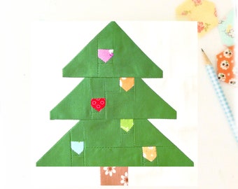 Christmas Tree with Lights Ornaments Quilt Block Pattern PDF - Includes instructions for 6 inch and 12 inch Finished Blocks