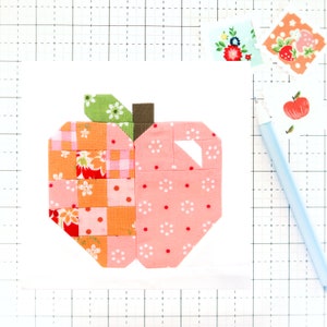 Pink Lady Patchwork Apple Fall Autumn Harvest Quilt Block PDF pattern-Instructions for 6 inch, 12 inch, 18 inch and 24 inch Finished Blocks