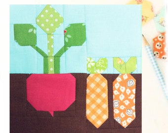 Plant a Garden Farmgirl PDF quilt block pattern - Includes instructions for 6 inch and 12 inch Finished Blocks