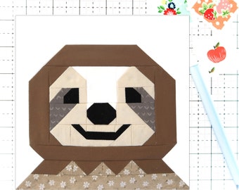 Sloth Animal Tropical Rainforest Quilt Block PDF pattern- Instructions for 6 inch, 9 inch, 12 inch, 18 inch, 24 inch Finished Blocks